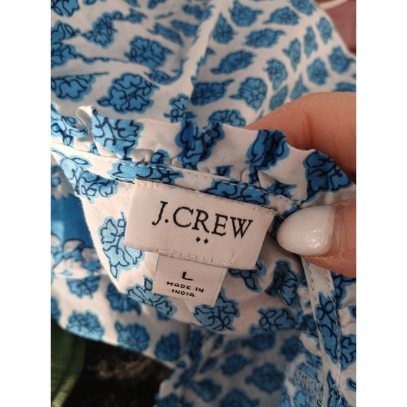 J.Crew Blue Block Floral Print Artist Boho Top Popover Shirt Sz Large - Picture 10 of 10